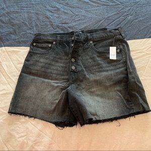 High rise black denim shorts